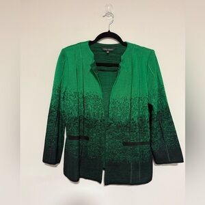 Ming Wang Green Black Ombre Knit Blazer Jacket Size Medium Classic Old Money